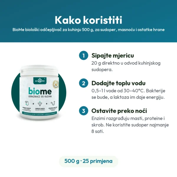 BioMe biološki odčepljivač za kuhinju 500 g, za sudoper, masnoću i ostatke hrane