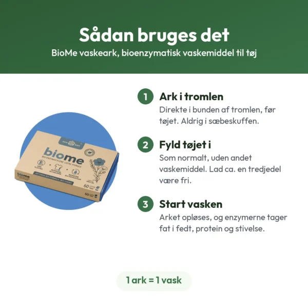 BioMe vaskeark, bioenzymatisk vaskemiddel til tøj