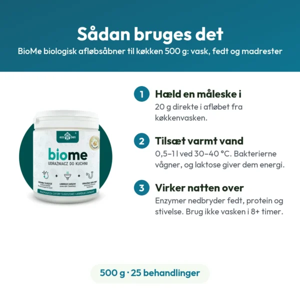 BioMe biologisk afløbsåbner til køkken 500 g: vask, fedt og madrester