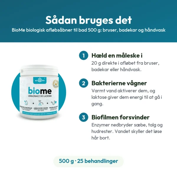BioMe biologisk afløbsåbner til bad 500 g: bruser, badekar og håndvask