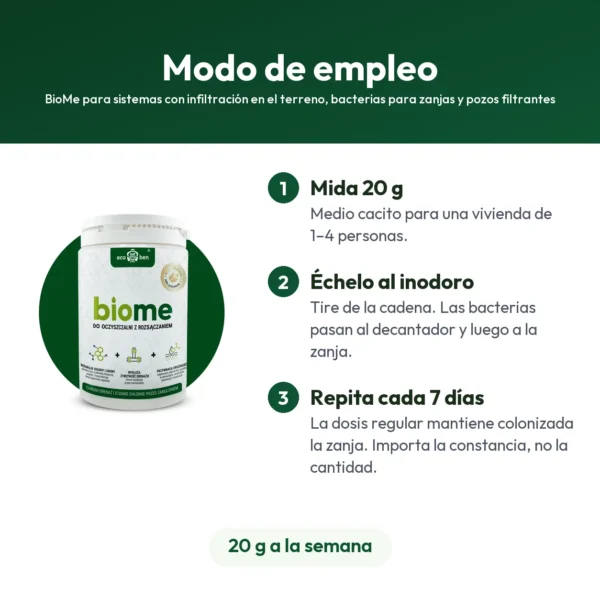 BioMe para sistemas con infiltración en el terreno, bacterias para zanjas y pozos filtrantes
