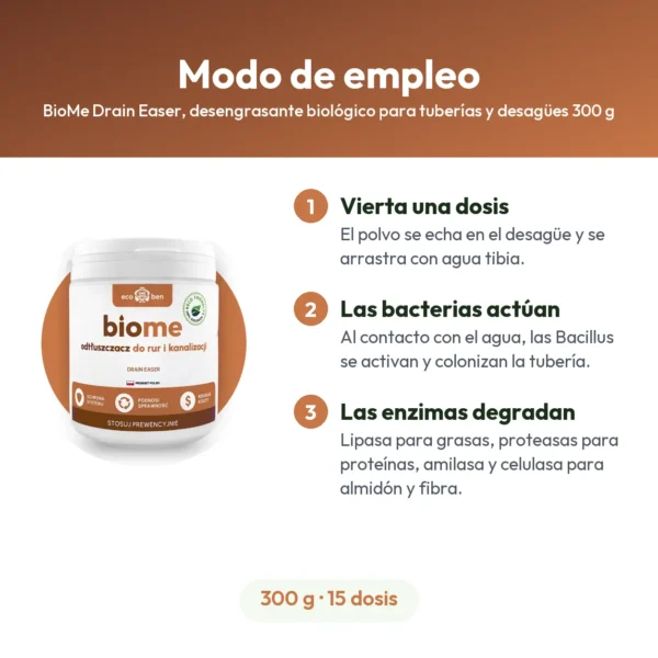 BioMe Drain Easer, desengrasante biológico para tuberías y desagües 300 g