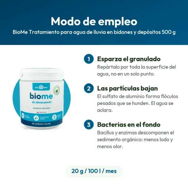 BioMe Tratamiento para agua de lluvia en bidones y depósitos 500 g
