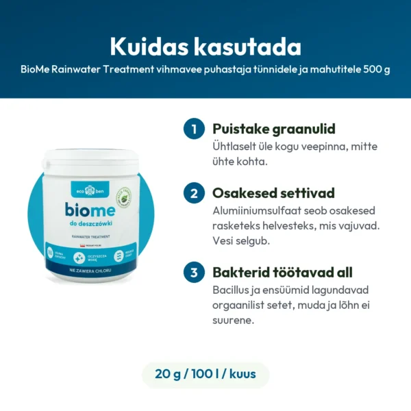 BioMe Rainwater Treatment vihmavee puhastaja tünnidele ja mahutitele 500 g
