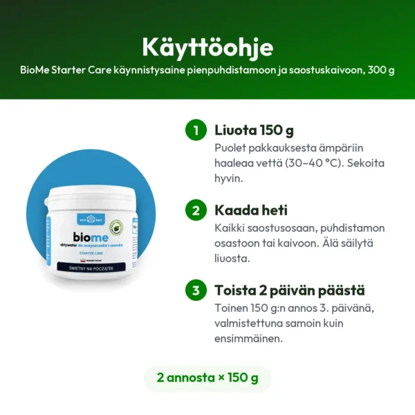BioMe Starter Care käynnistysaine pienpuhdistamoon ja saostuskaivoon, 300 g
