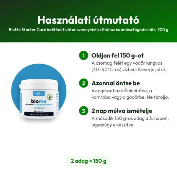 BioMe Starter Care indítóaktivátor szennyvíztisztítóhoz és emésztőgödörhöz, 300 g
