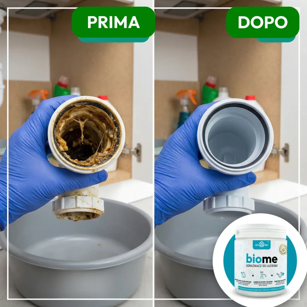 Prima e dopo: BioMe Disgorgante biologico per il bagno 500 g