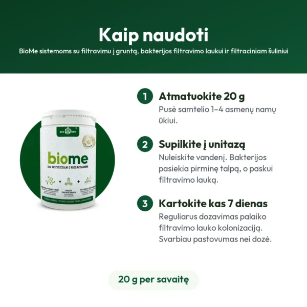 BioMe sistemoms su filtravimu į gruntą, bakterijos filtravimo laukui ir filtraciniam šuliniui