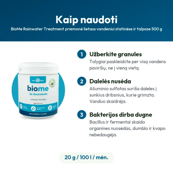 BioMe Rainwater Treatment priemonė lietaus vandeniui statinėse ir talpose 500 g