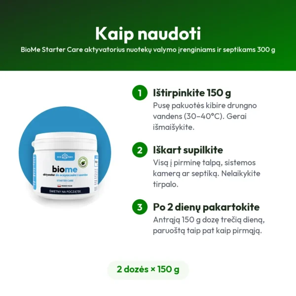 BioMe Starter Care aktyvatorius nuotekų valymo įrenginiams ir septikams 300 g