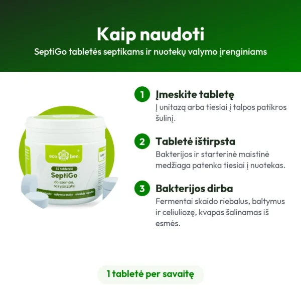 SeptiGo tabletės septikams ir nuotekų valymo įrenginiams