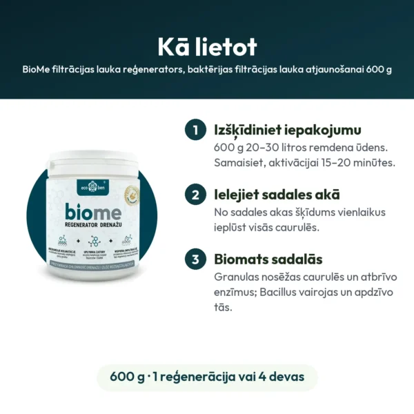 BioMe filtrācijas lauka reģenerators, baktērijas filtrācijas lauka atjaunošanai 600 g