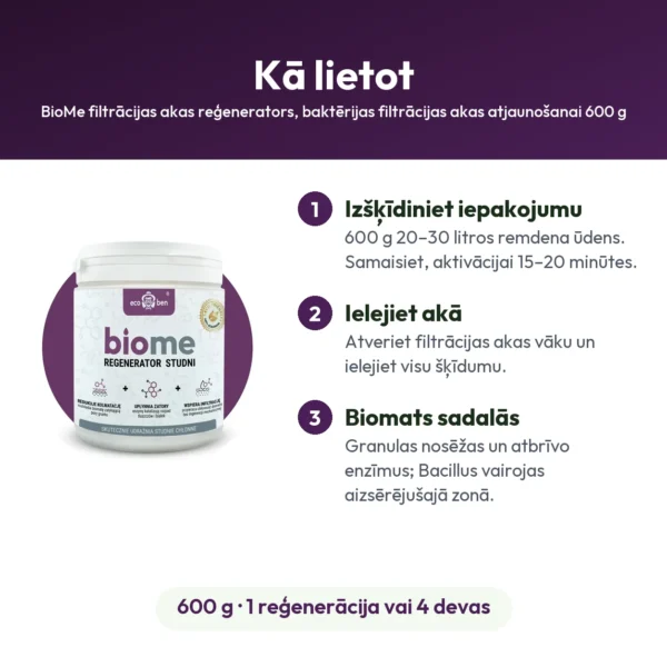 BioMe filtrācijas akas reģenerators, baktērijas filtrācijas akas atjaunošanai 600 g