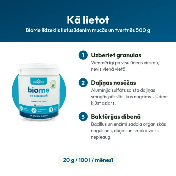 BioMe līdzeklis lietusūdenim mucās un tvertnēs 500 g