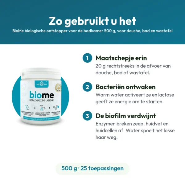 BioMe biologische ontstopper voor de badkamer 500 g, voor douche, bad en wastafel