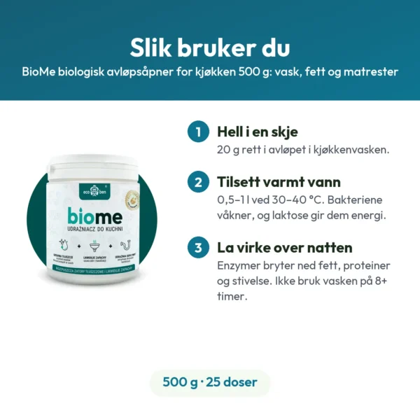 BioMe biologisk avløpsåpner for kjøkken 500 g: vask, fett og matrester
