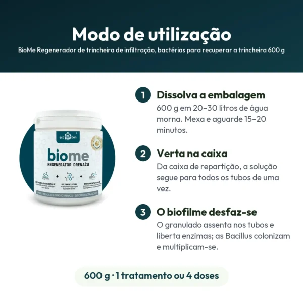 BioMe Regenerador de trincheira de infiltração, bactérias para recuperar a trincheira 600 g