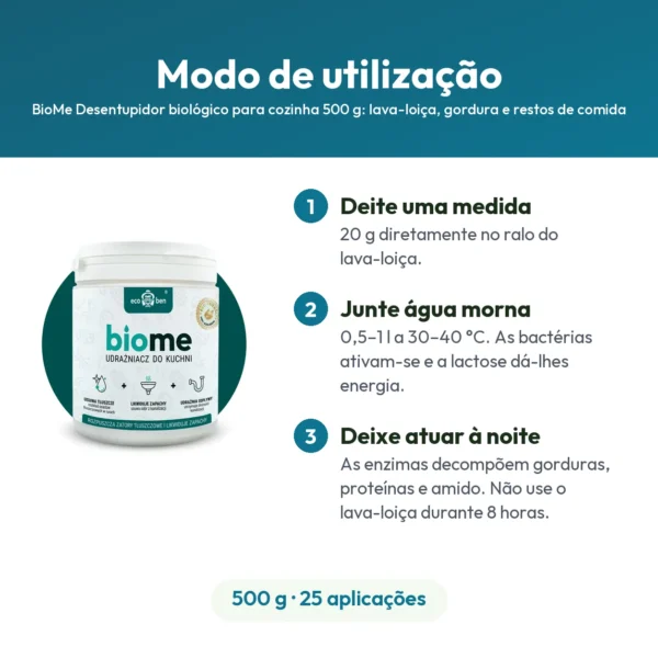 BioMe Desentupidor biológico para cozinha 500 g: lava-loiça, gordura e restos de comida
