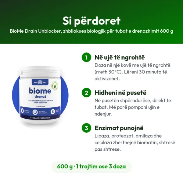 BioMe Drain Unblocker, zhbllokues biologjik për tubat e drenazhimit 600 g