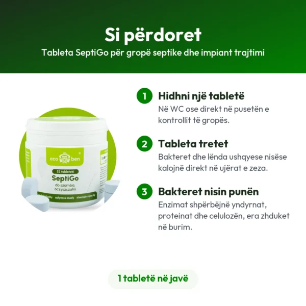 Tableta SeptiGo për gropë septike dhe impiant trajtimi