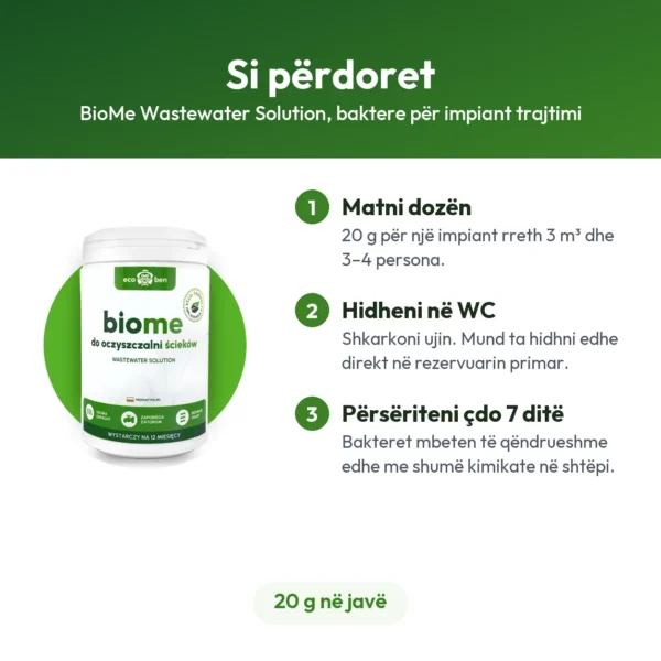 BioMe Wastewater Solution, baktere për impiant trajtimi