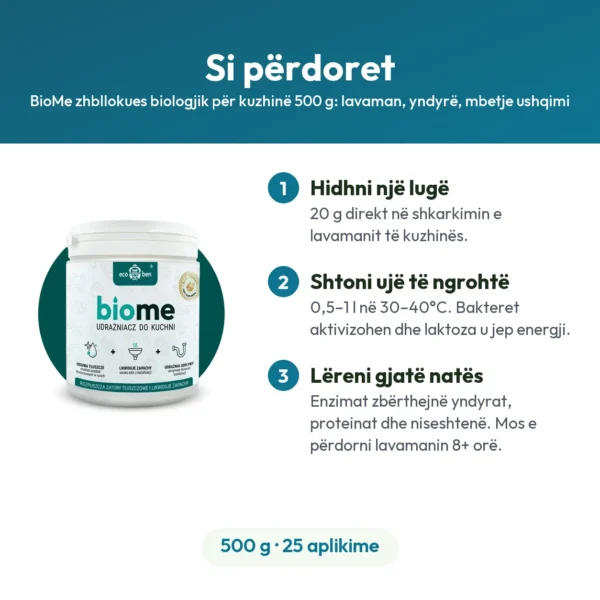 BioMe zhbllokues biologjik për kuzhinë 500 g: lavaman, yndyrë, mbetje ushqimi