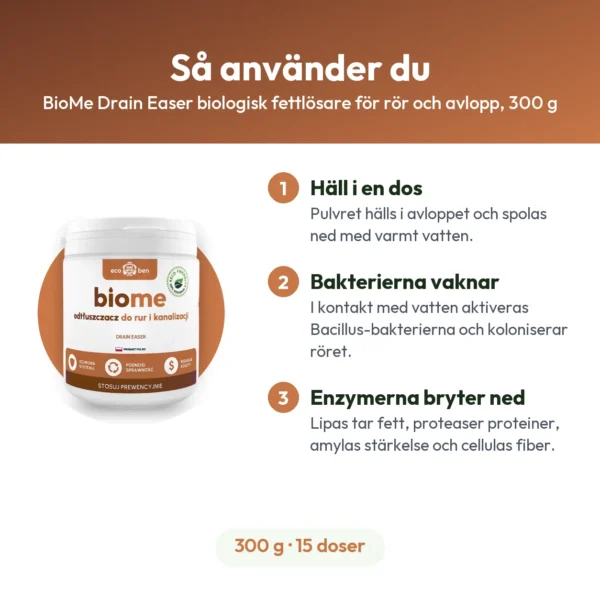 BioMe Drain Easer biologisk fettlösare för rör och avlopp, 300 g