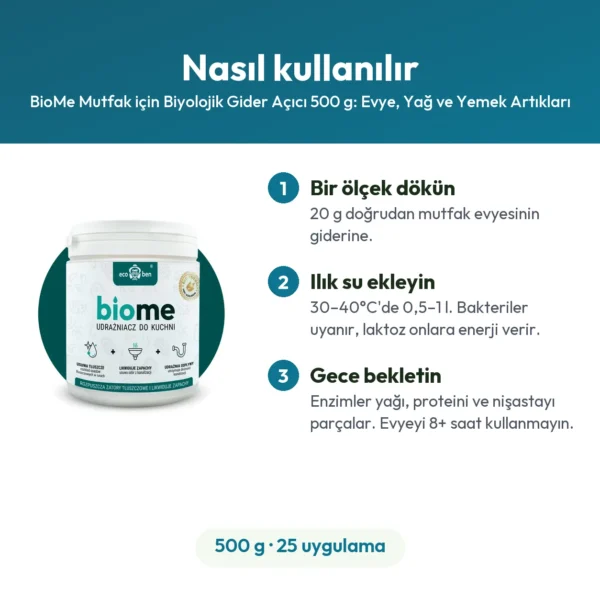 BioMe Mutfak için Biyolojik Gider Açıcı 500 g: Evye, Yağ ve Yemek Artıkları