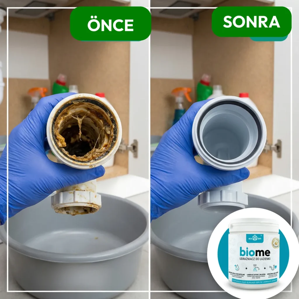 Önce ve sonra: BioMe Banyo için Biyolojik Gider Açıcı 500 g